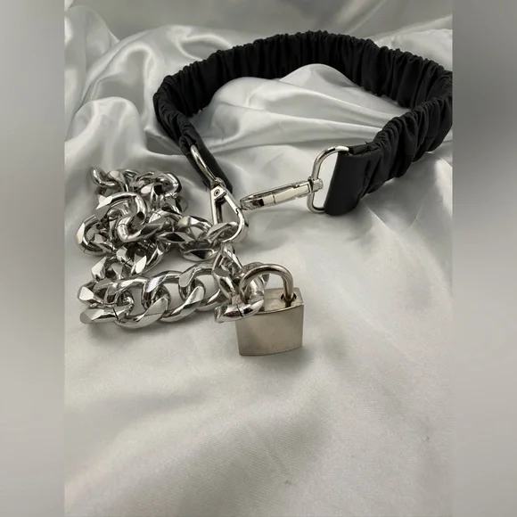 Anthropologie lux adjustable Black Leather Chain Strap - Picture 10 of 12